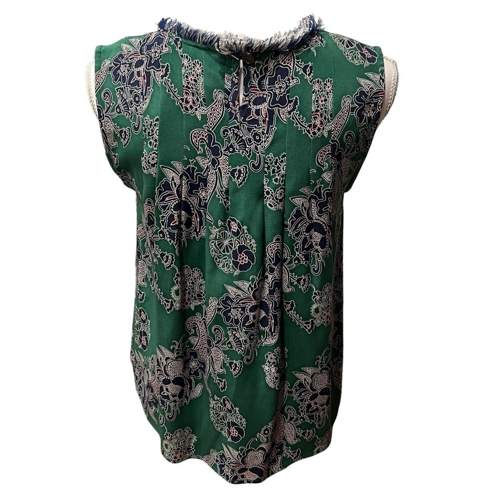 Sea‎ New York Silk Blend Sleeveless Blouse Green Paisley Frayed Neckline Sz 2 - Picture 5 of 14